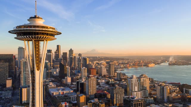 The Seattle skyline at dusk